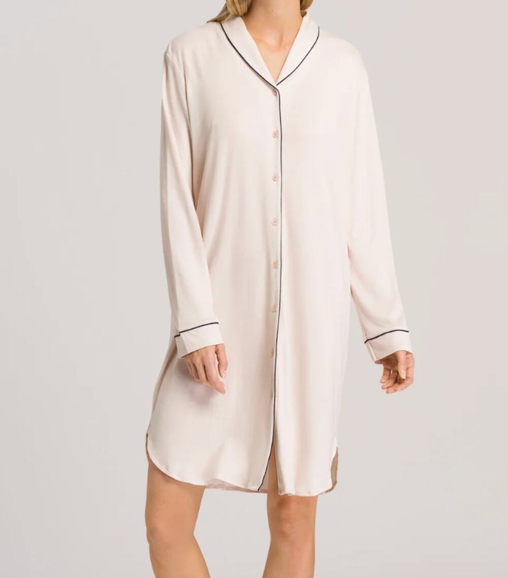 Hanro Natural Comfort  TENCEL Button Front Sleep Shirt Gown Almond Small